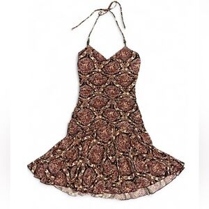Speechless | Y2K Halter Ruched Dress in Brown/Maroon/Beige/Orange Size Large